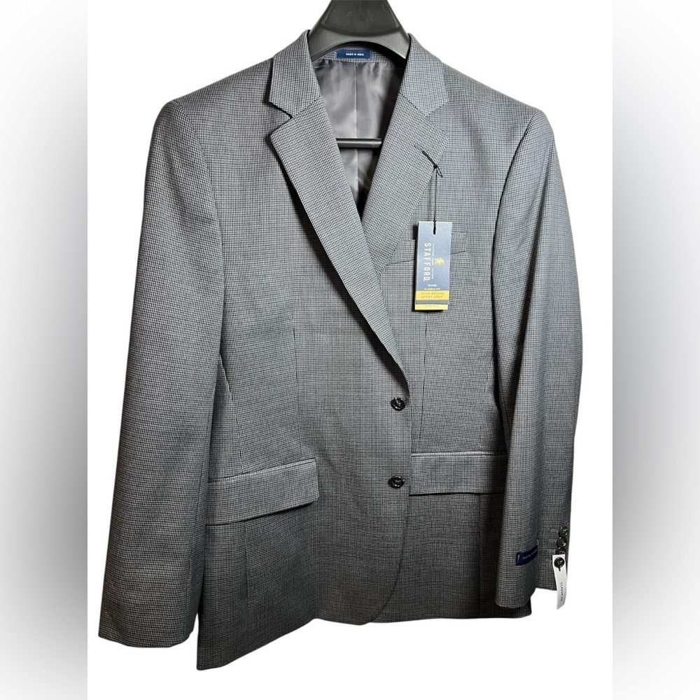 Stafford NWT Signature Sport Coat size 42 Navy/Gray Houndstooth w/Pockets